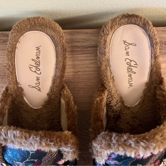 SAM EDELMAN Danica Tapestry Horsebit Fur-Lined Slip On Mule Loafer Flats Size 11 - Picture 10 of 14